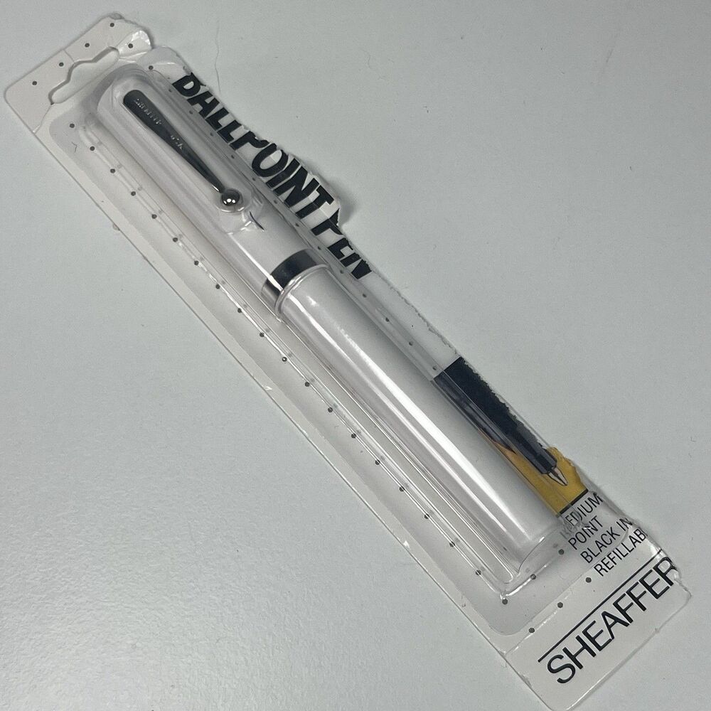 NEW Vintage Sheaffer White No Nonsense Medium Ball Point Pen Black Ink - Read